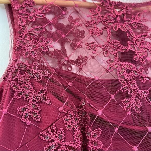 Adrianna Papell Sequin Embroidered Sheath Dress With Sheer Neckline, Pink, 4 NWT - Picture 12 of 14